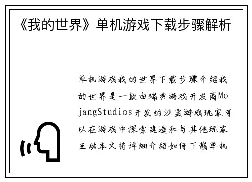 《我的世界》单机游戏下载步骤解析